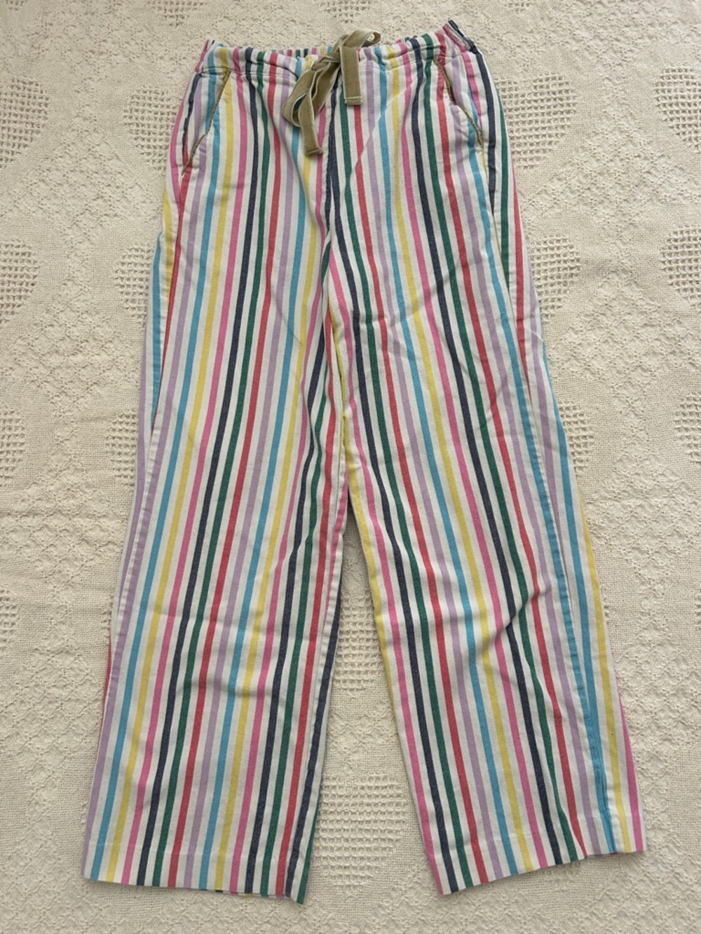 Boden flannel pj pants with pockets and velvet ribbon adjustable tie waist